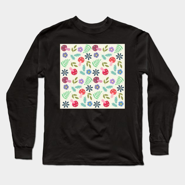 Botanical mushroom pattern Long Sleeve T-Shirt by NashTheArtist